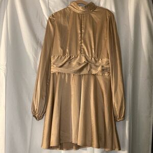 Silky, golden, high neck, cocktail dress